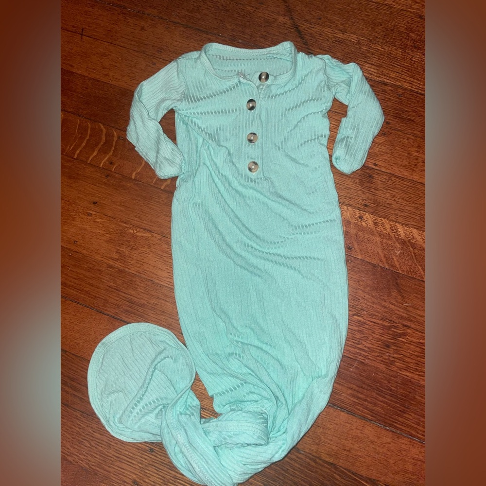 super soft stretch NB newborn knotted Henley gown gender neutral girl boy aqua